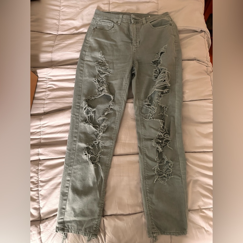 Slightly used Sage/moss green ripped American eagle jeans